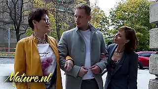 Duo Horny Cougars Taking a Stranger Home To Get Their Mature Pussies Filled